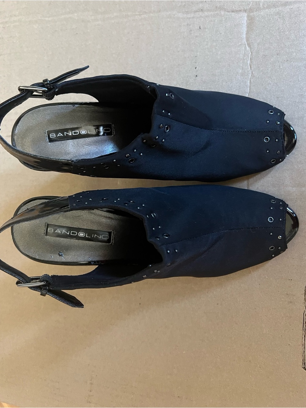 Bandolino Black Open-Toe Slingback Mules with Stud Accents
